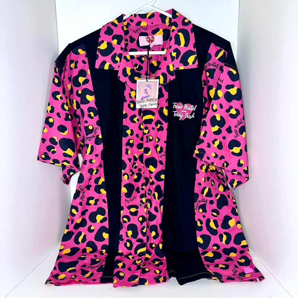 Pink and Black Leopard Print Button-Up Shirt